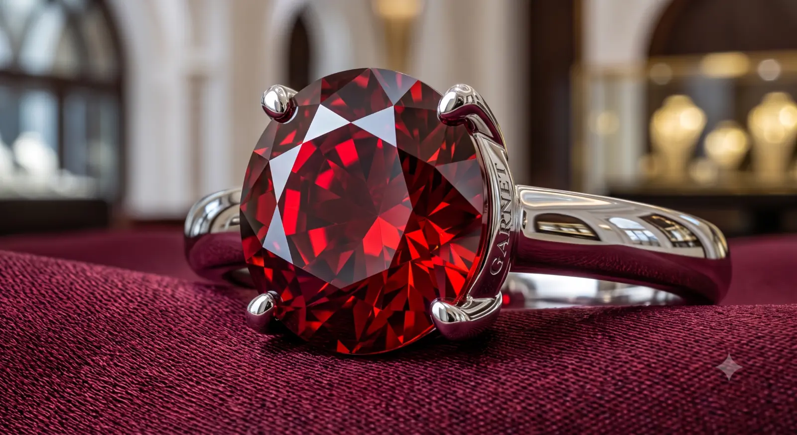 Garnet · Round brilliant · deep red · illustrative presentation