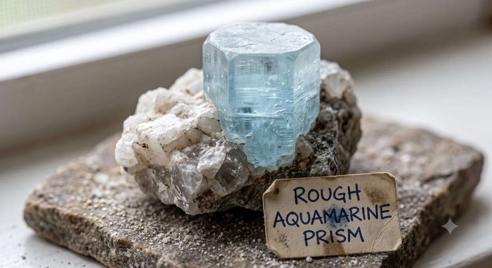 Aquamarine, illustrative rough gemstone material